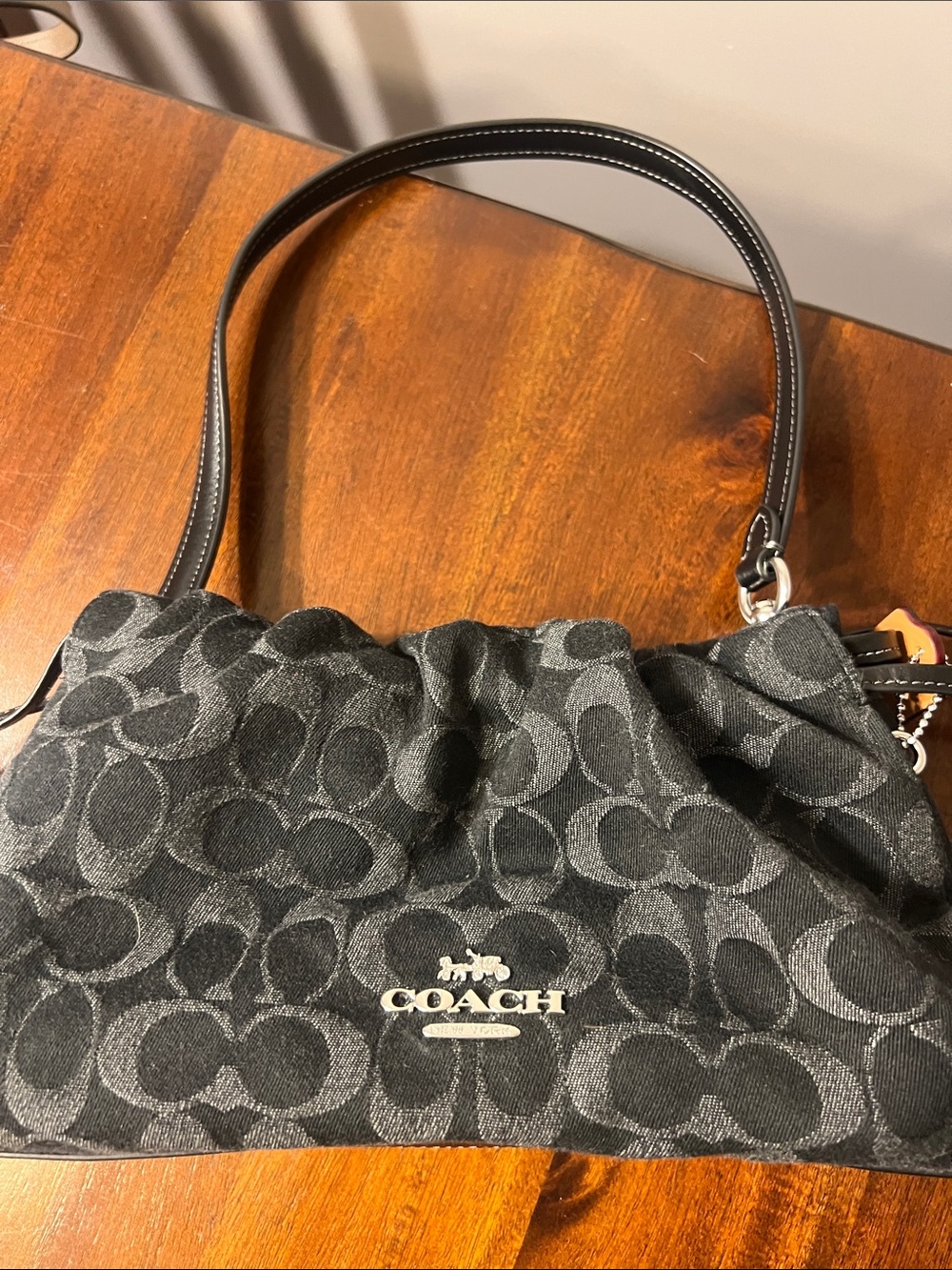 Coach Faye Shoulder Black Denim Signature Shoulder Bag with Leather strap - Picture 2 of 3